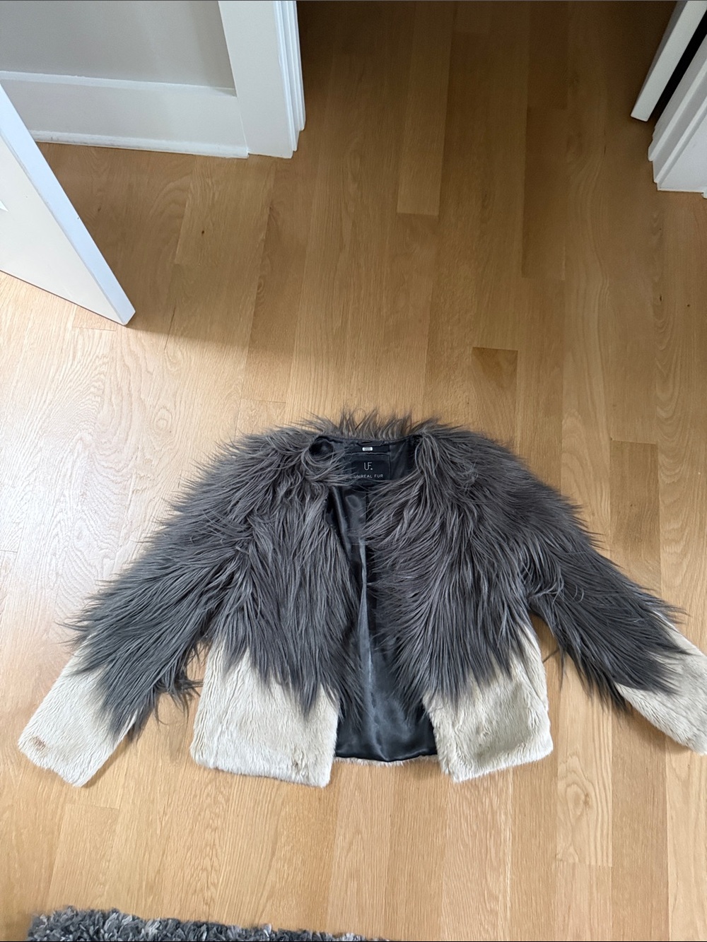 Unreal Fur Two-Tone Jacket - Gray & Cream
